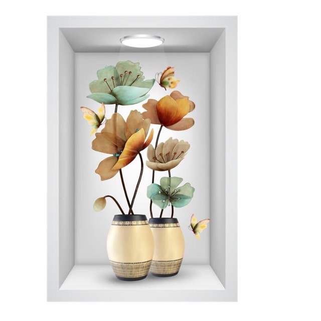 Tranh dán tường lọ hoa đẹp trang trí tường 3D 013 Kim sa