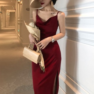 Đầm Dài Hai Dây Màu Đỏ Phong Cách Pháp Cổ Điển Thời Trang Mùa Hè Mới Cho Nữ 2021