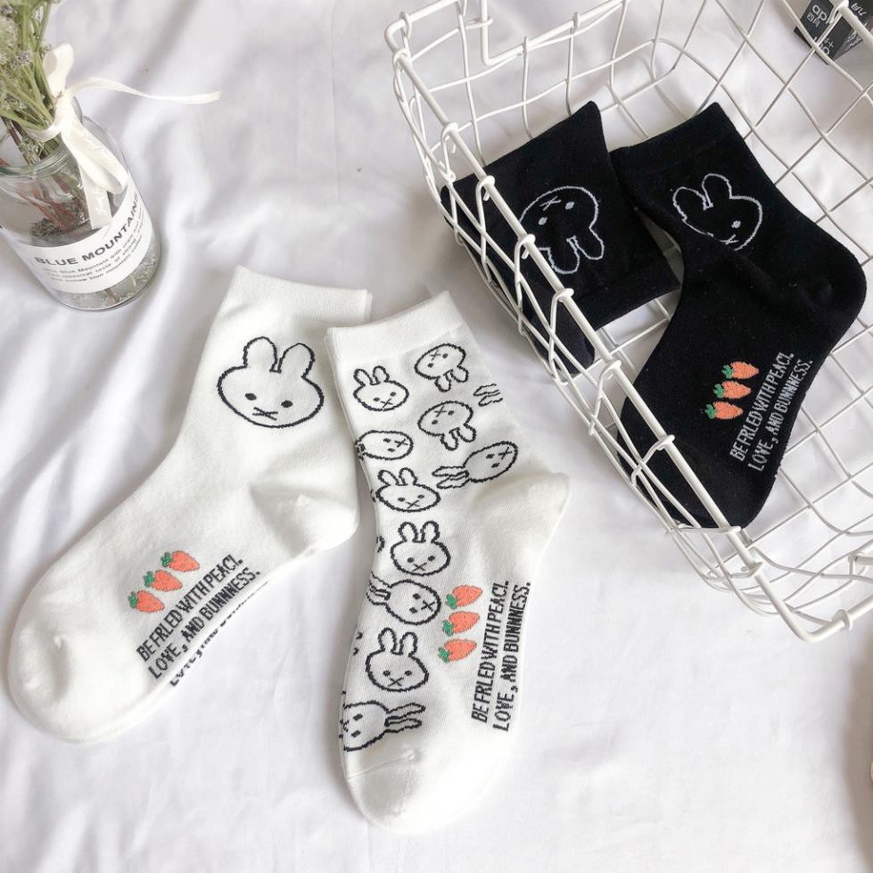 Tất Nữ Cổ cao Cotton In hình Hoạt hình Ulzzang Hàn Quốc Vớ Nữ Cao cổ Dễ thương Nhật Bản Thu Đông