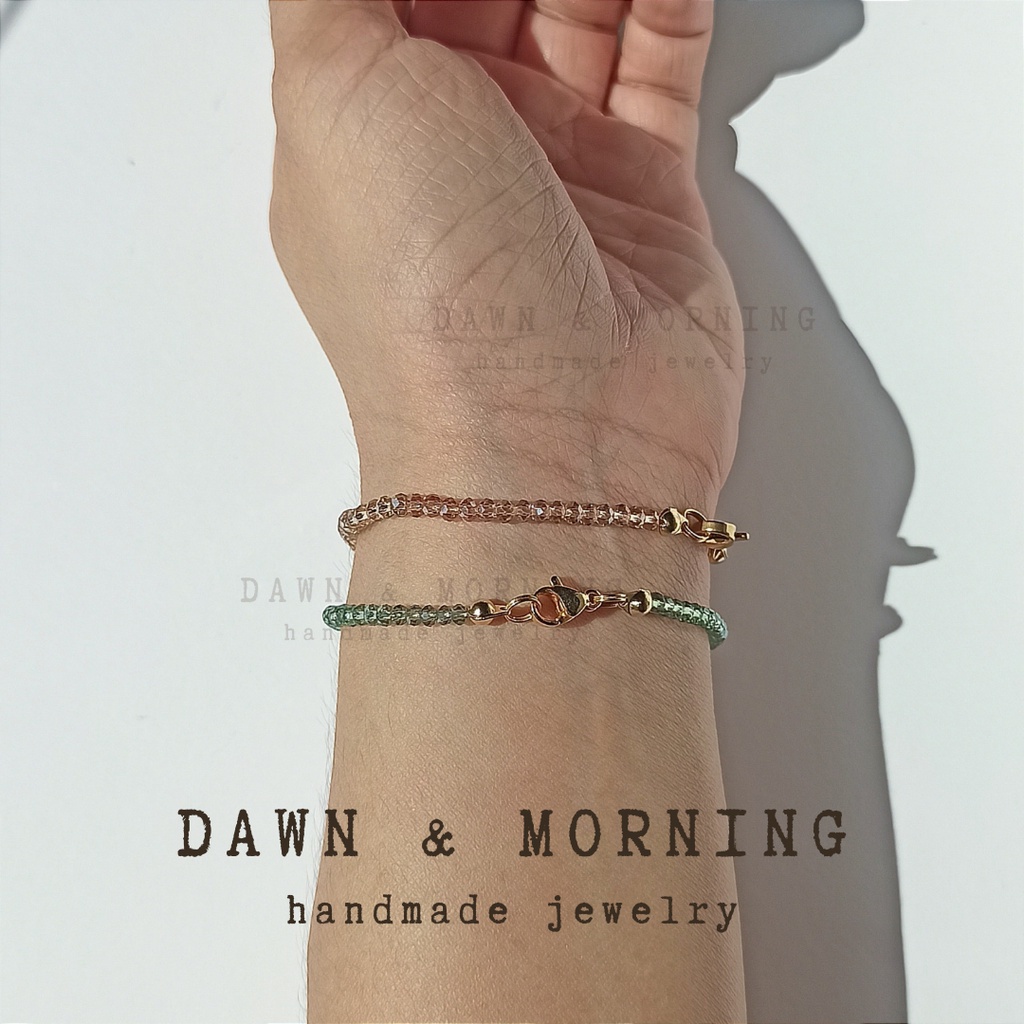 Be nude ~2-2.5mm - Vòng tay nữ hạt pha lê thủy tinh trong suốt phong cách thời trang trung tính, dễ phối trang phục