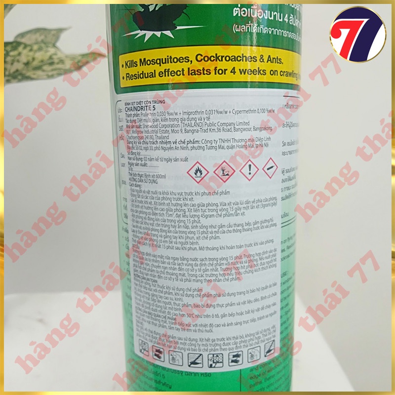 Bình Xịt GIÁN, Muỗi, Kiến Và Các Loại Côn Trùng (CHAINDRITE Thái Lan 600ml) - An Toàn Cho Người Sử Dụng,Hàng Chính Hãng