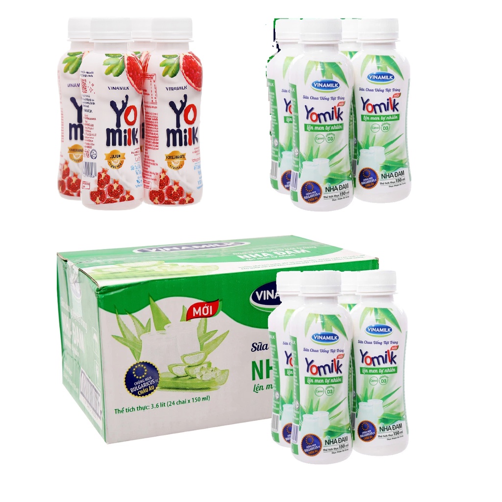 LỐC 4 CHAI SỮA CHUA UỐNG YOMILK LỰU ĐỎ - NHA ĐAM CHAI 150ML