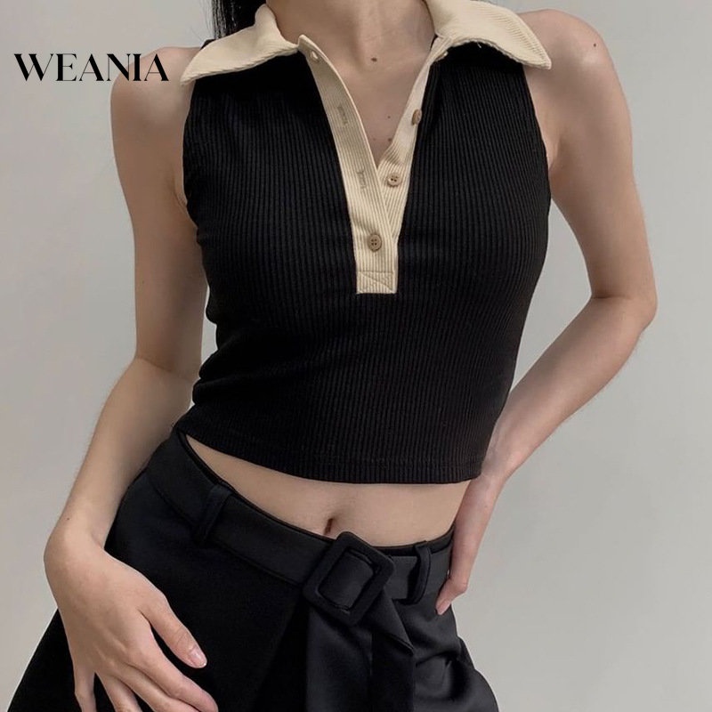 Áo Dệt Kim Cổ Polo Màu Khối Thời Trang Dành Cho Nữ