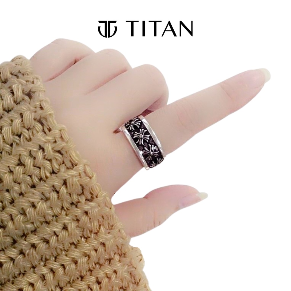 Nhẫn nam nữ CH thời trang, nhẫn Chrome Hearts bông hoa thị Iris unisex freesize màu đẹp như bạc 925 TITAN