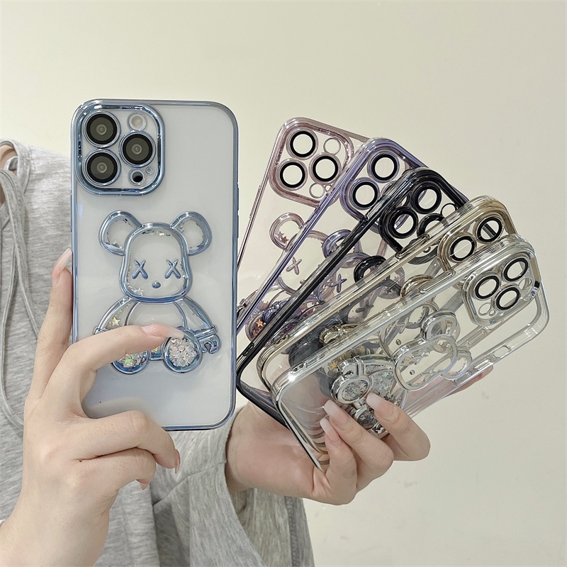 Ốp Điện Thoại TPU Mềm Trong Suốt Chống Rơi Họa Tiết Gấu Đính Đá Lấp Lánh Cho iPhone 11 13 12 pro max 13 pro max 11 pro max