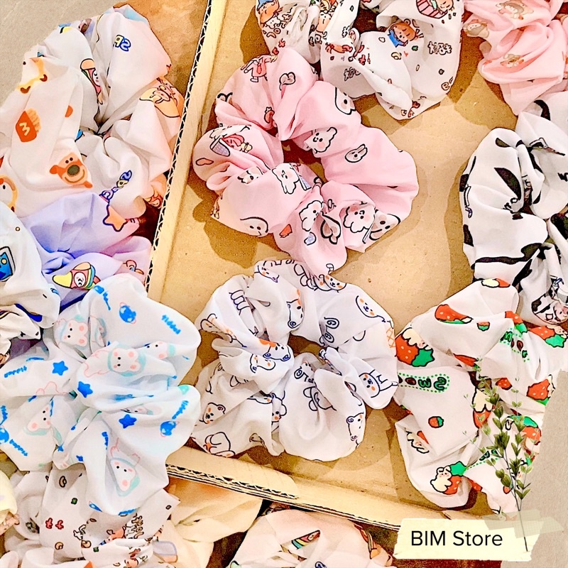 [Mẫu Mới] Dây Buộc Tóc Vải Scrunchies Dễ Thương Cute Nhiều Mẫu Hoạt Hình, Gấu Dâu, Capybara