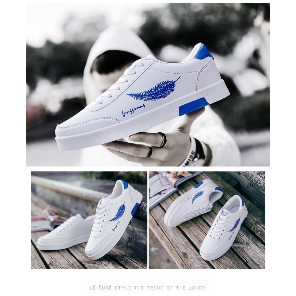 Giày Nam màu trắng thêu họa tiết lông vũ xanh - Giày thể thao nam trẻ trung, năng động, phong cách Hàn Quốc | BigBuy360 - bigbuy360.vn