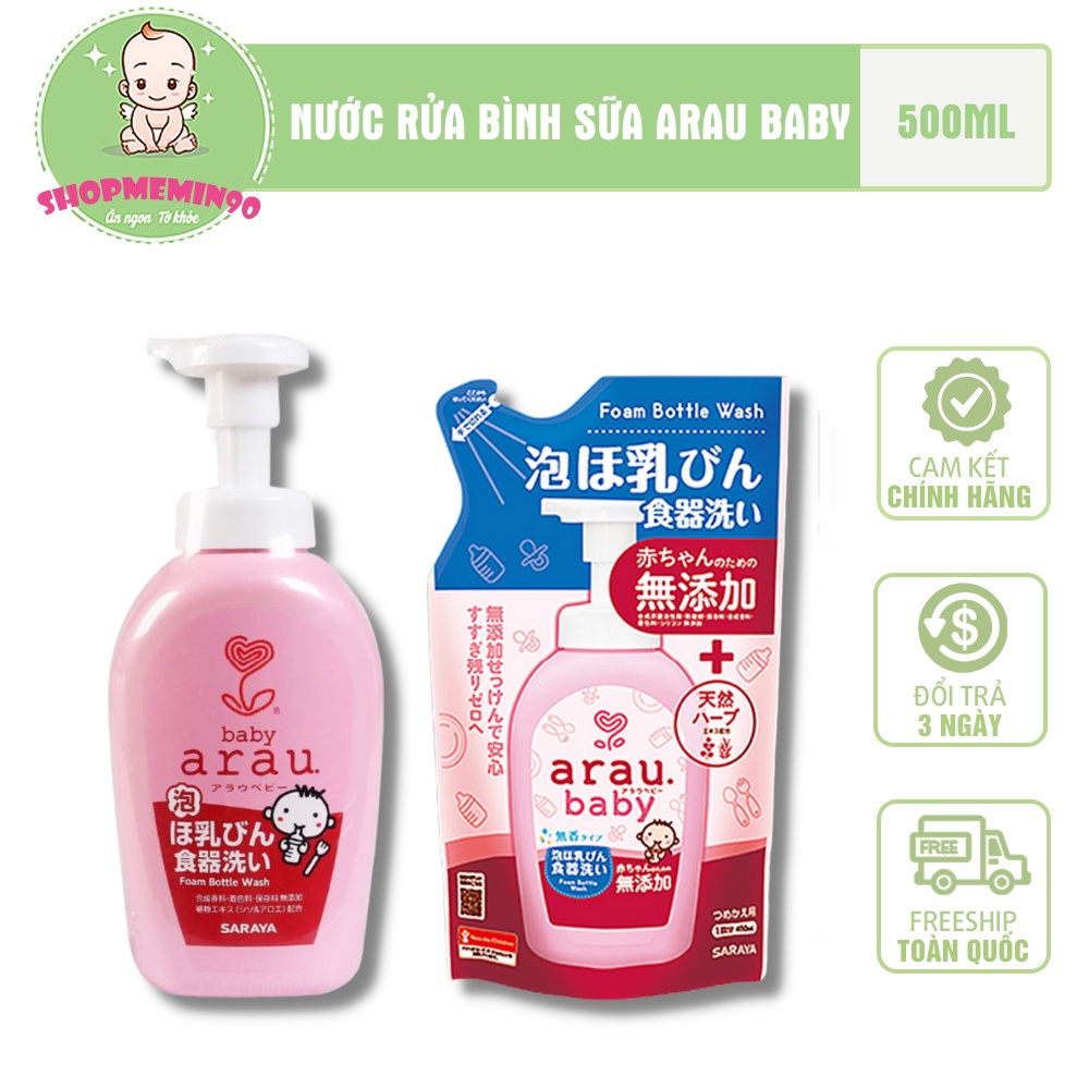 [MẪU MỚI] Nước rửa bình sữa Arau Baby của Nhật dạng chai 500ml và túi 450ml