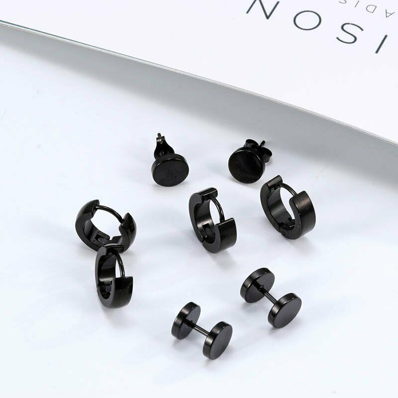 bông tai Khuyên Tai Thép Không bông tai nam Gỉ Màu Đen Bạc Phong Cách Hip Hop Đường Phố Gothic Hàn Quốc Không Gây Dị Ứng Dành Cho Nam Và Nữ