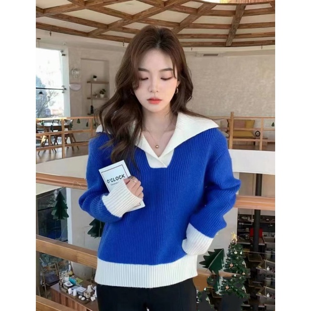 Áo sweater NZN dệt kim dáng rộng màu tương phản thời trang mùa thu cho nữ