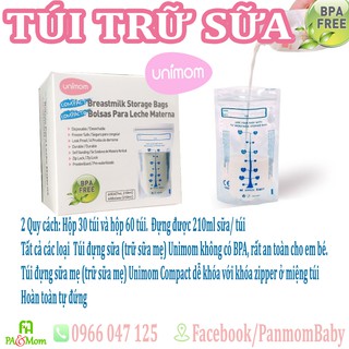 ❤️ Free ship 50k ❤️ Túi trữ sữa Unimom Hàn Quốc Hộp 30 túi/60 túi 210mml