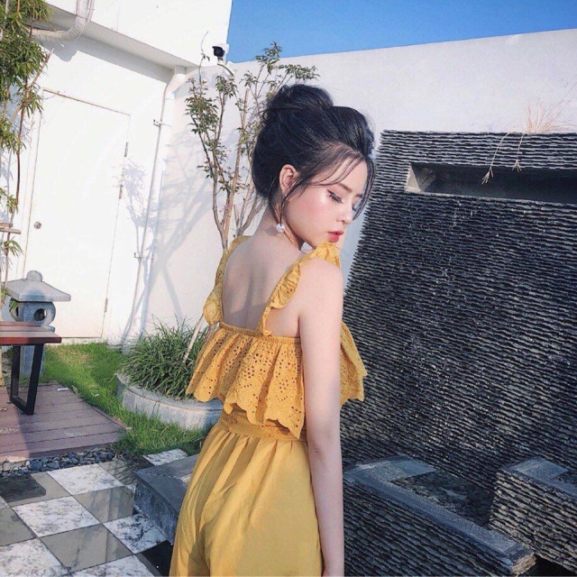 Jum dài màu vàng cho nữ/ jum hở lưng sexy