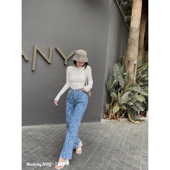 Quần jeans suông ống rộng form đứng hoạ tiết xước chất jean mềm quảng châu cao cấp loại 1 siêu đẹp