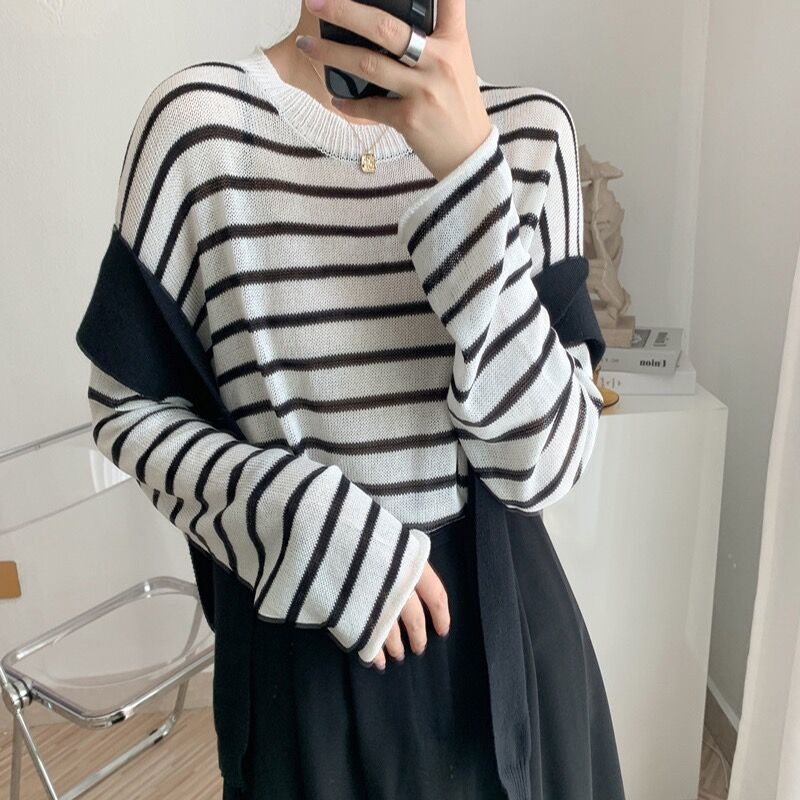 Áo Thun Nữ Tay Dài Sọc Ngang Thời Trang Hàn Quốc