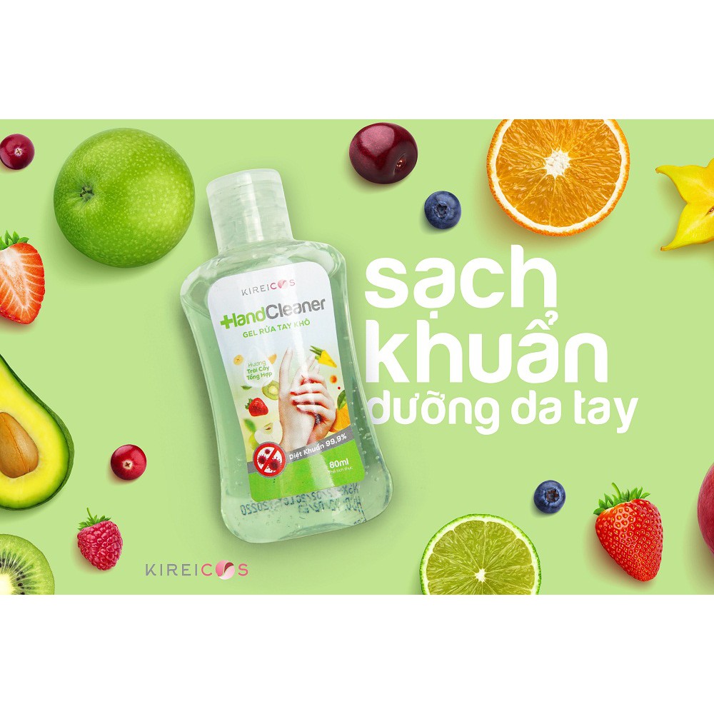 Combo 3 chai gel rửa tay khô KIREICOS 80ml tặng 1 xà phòng giấy