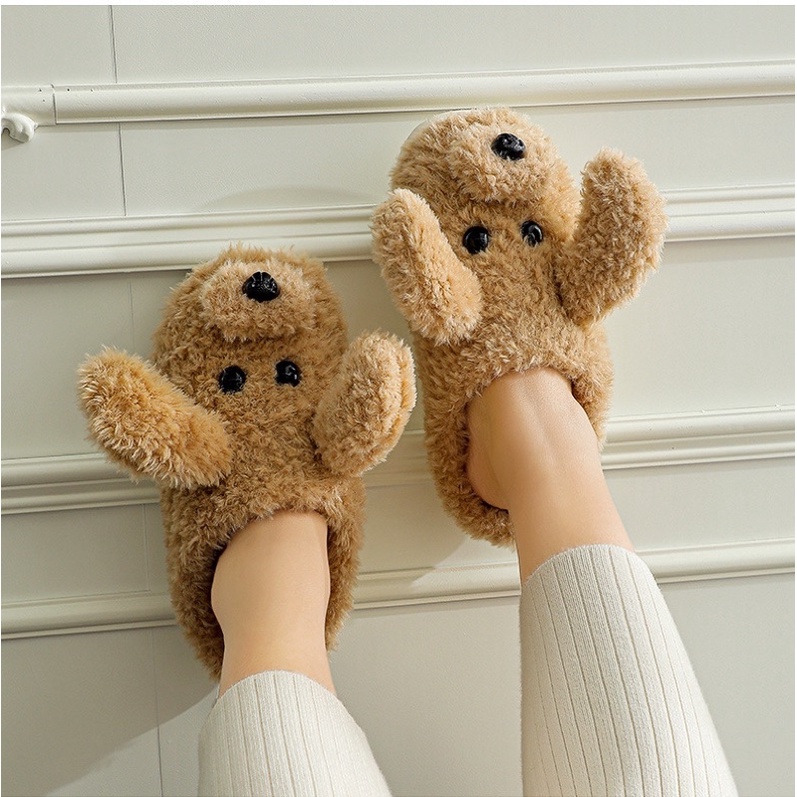 Dép bông đi trong nhà hình thú hình chó con siêu đáng yêu  đế cao su siêu êm, dép lông nam nữ