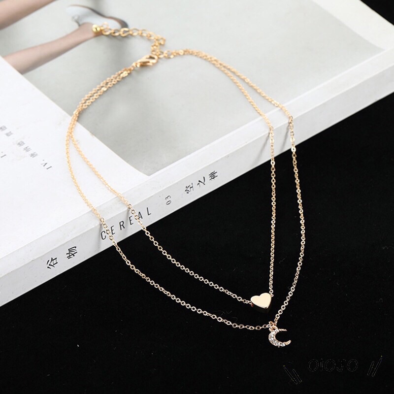 Dây Chuyền Layer Hình Tim Trăng 2 Lớp Thời Trang Kiểu Hàn Quốc Thanh Lịch