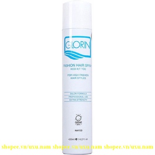 Keo xịt tóc giữ nếp mềm glorin 420 ml.