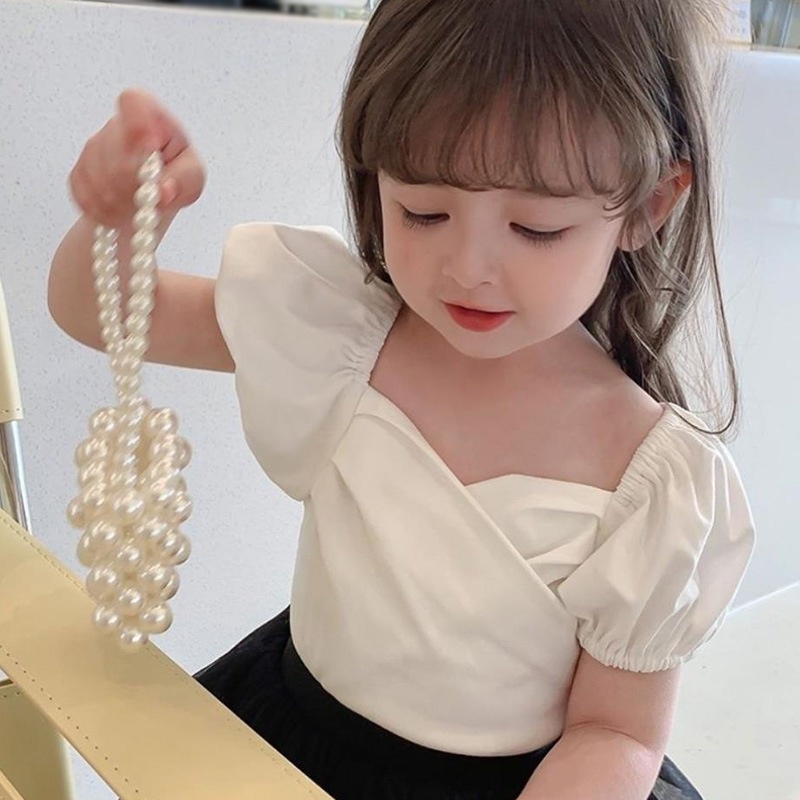 Áo Thun Tay Ngắn Phồng Thời Trang Mùa Hè Cho Bé Gái