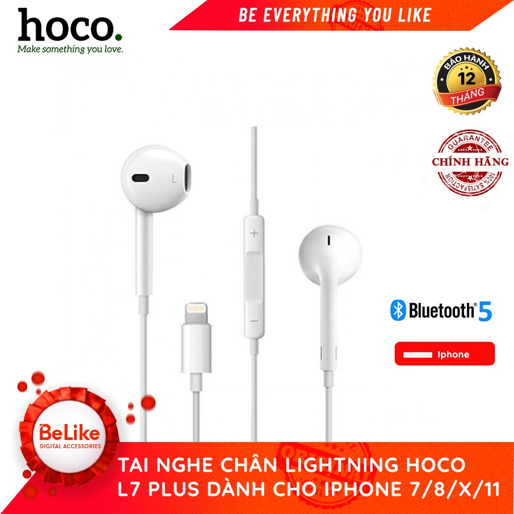 Tai Nghe Dây chân lightning dành cho iphone 7,8,X,.. -Hoco L7 Plus -Hàng phân phối chính hãng #tainghe