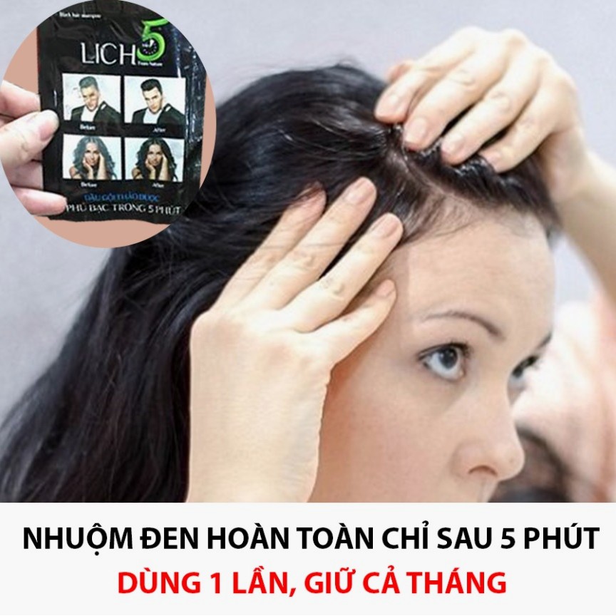 Dầu Gội Lich5 Cocayhoala làm đen tóc trong 5 phút hộp 10 gói