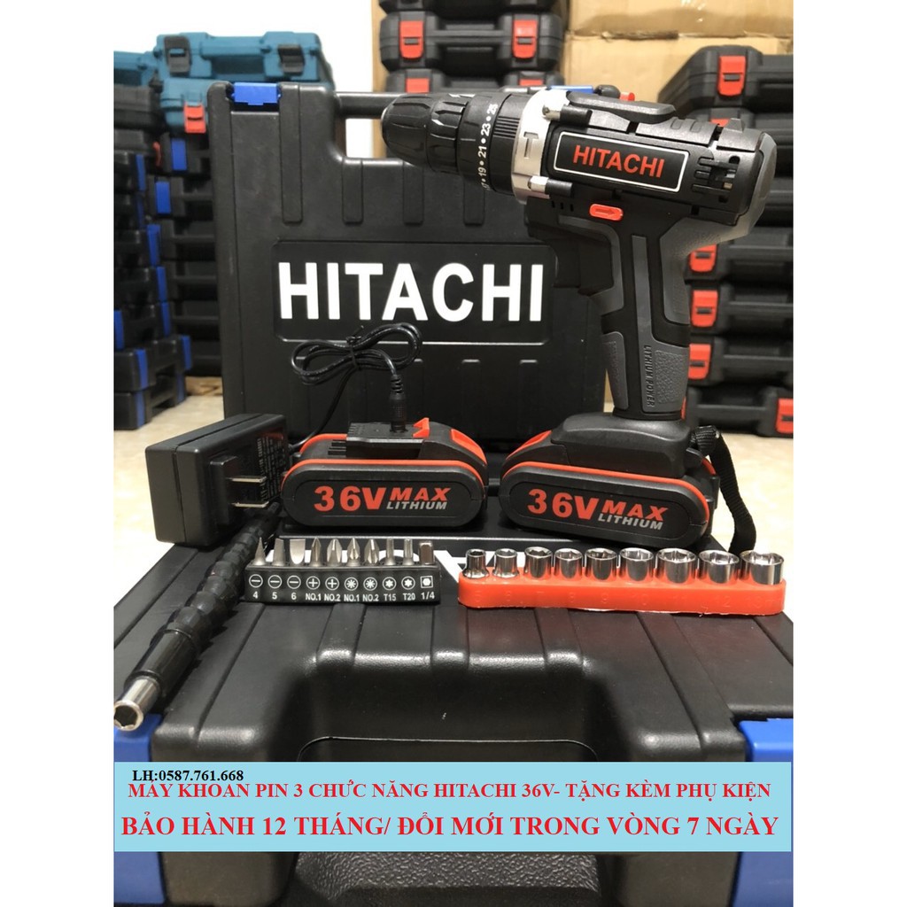 [BẢO HÀNH 12 THÁNG] Máy Khoan Hitachi 36V 3 chức năng, Khoan Pin Bắt Vít Kèm Bộ Phụ Kiện 24 Món LỖI 1 ĐỔI 1