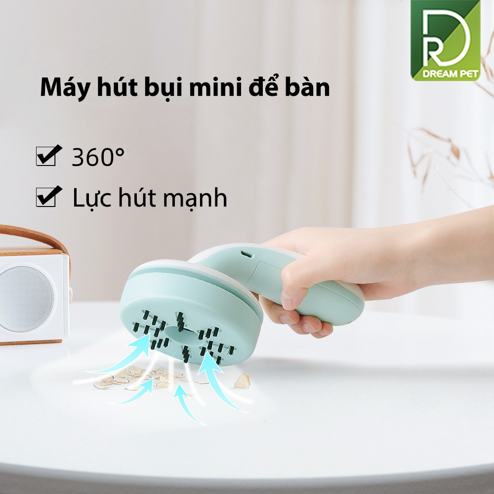 Máy hút bụi mini cầm tay, hút lông chó mèo tiện dụng trong văn phòng, oto, gia đình, tặng kèm đầu hút nhỏ và chổi quét