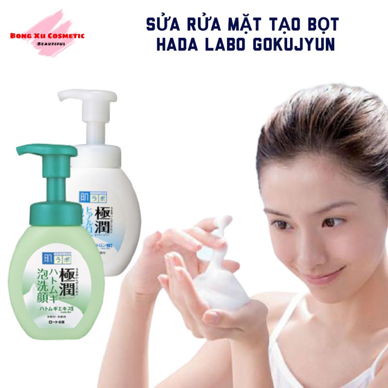 Sữa rửa mặt tạo bọt Hada Labo Gokujyun Hyaluronic Acid Bubble Face Wash (màu trắng) dành cho da thường và da khô