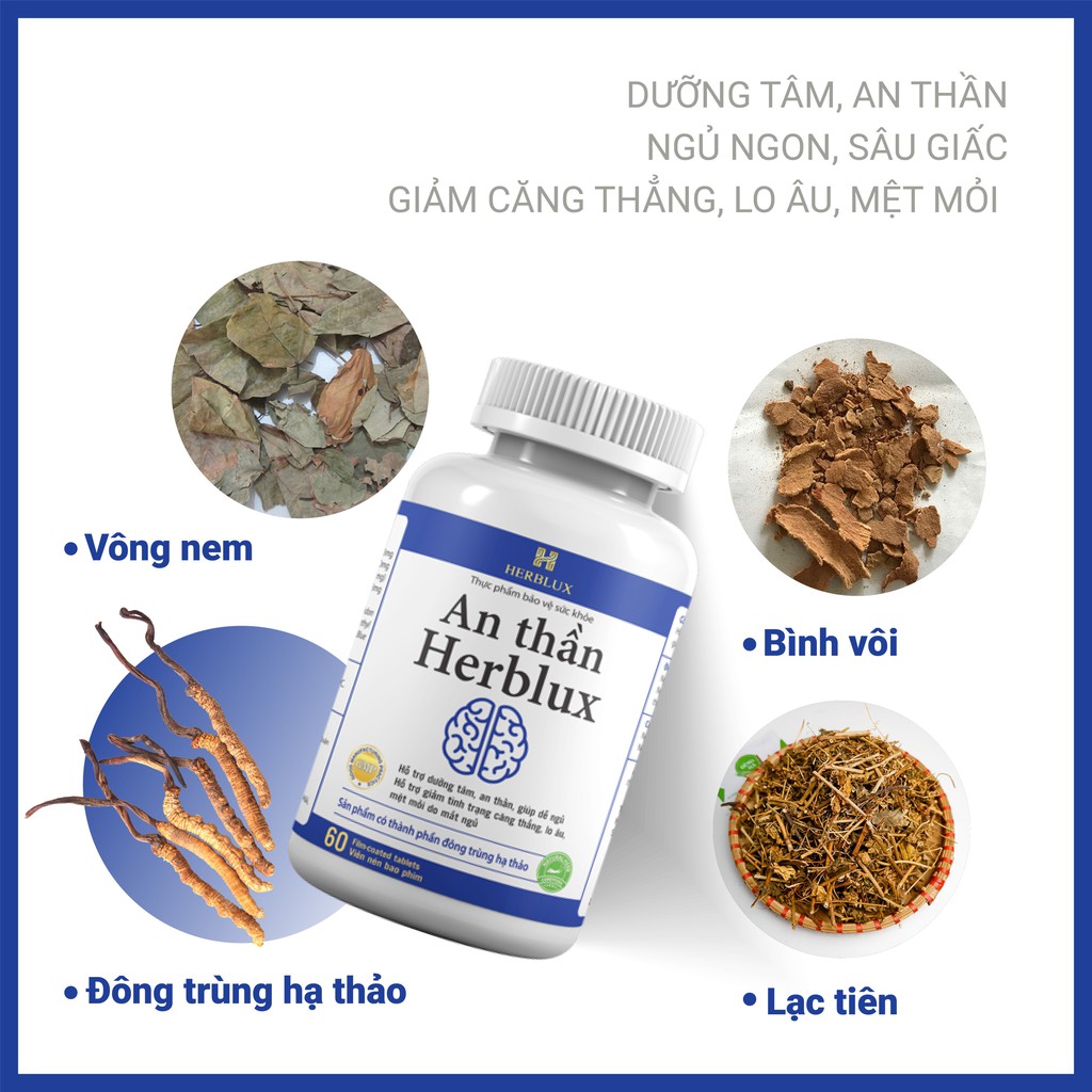 Viên uống ngủ ngon An thần Herblux, cải thiện mất ngủ, giúp an thần, giảm căng thẳng, đau đầu