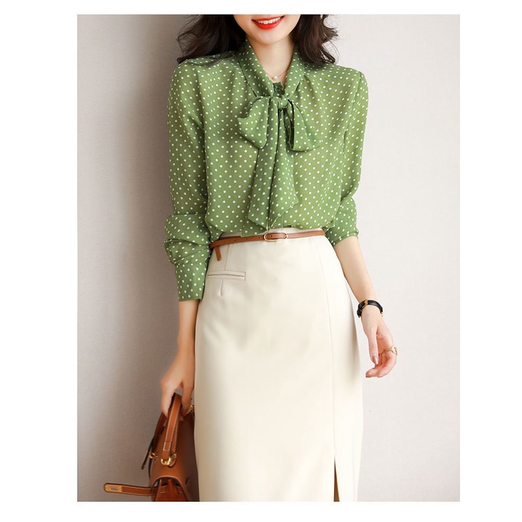 Áo Sơ Mi Nữ Tay Dài Họa Tiết Chấm Bi Thời Trang