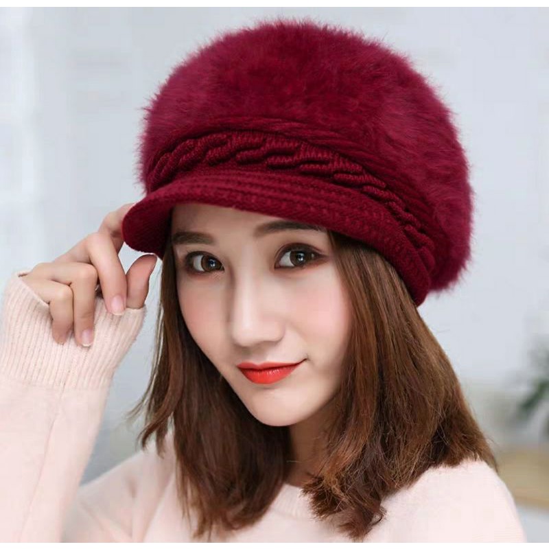 Nón mũ beret len lông thỏ thời trang Hàn Quốc mới