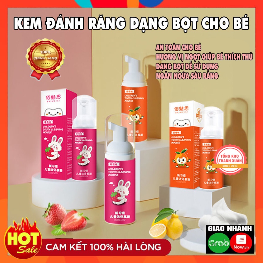 Kem Đánh Răng Cho Bé, Trẻ Em BAIMEISI Dạng Bọt Nuốt Được Chống Sâu Răng Hương Dâu và Hương Cam ❤️HÀNG CHÍNH HÃNG❤️