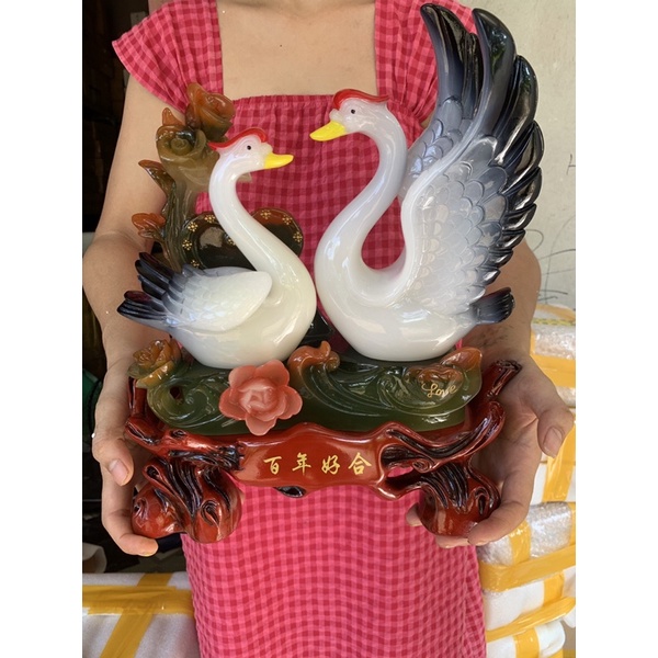 Tượng Cặp Đôi Thiên Nga Trắng Hạnh Phúc May Mắn, Quà Tặng Tân Gia Khai Trương, Trang Trí Kệ Tủ, Phòng Ngủ