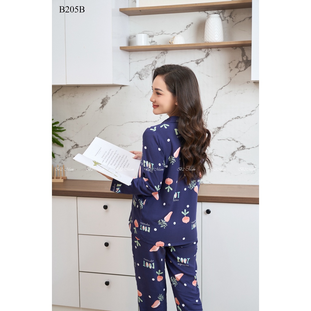 (bigsize) Bộ bầu dài tay kết hợp mặc sau sinh kiểu Pijama chất lụa mango mềm mát thoải mái