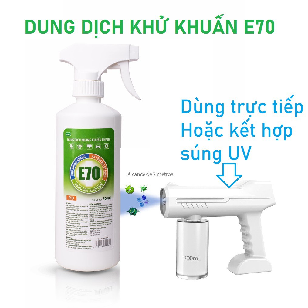 Dung dịch sát khuẩn nhanh, nước rửa tay khô E70 chai 500ml có kèm vòi xịt