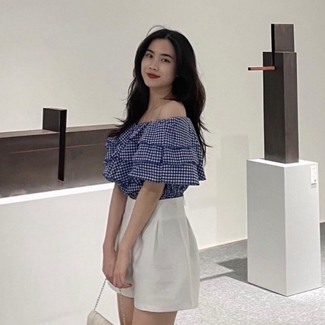 Set Áo Sơ Mi Trễ Vai Kèm Quần Đùi Quần Sooc Kaki Trắng Xinh Lung Linh THỜITRANG1989