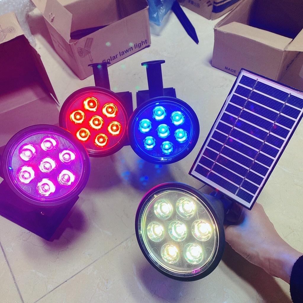 Đèn Năng lượng mặt trời thương hiệu Mayor Wolf cắm cỏ, chiếu cây, đổi màu 7mau sắc cầu vồng . bảo hành 24 tháng