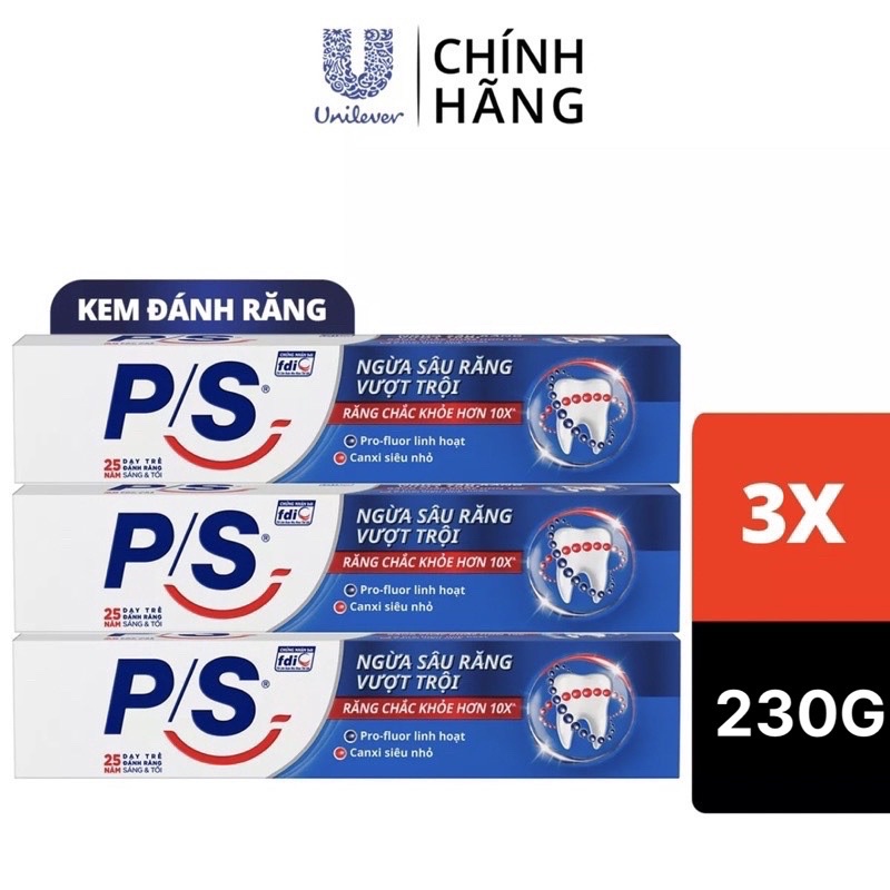 Combo 3 Kem đánh răng P/S ngừa sâu răng vượt trội 230g