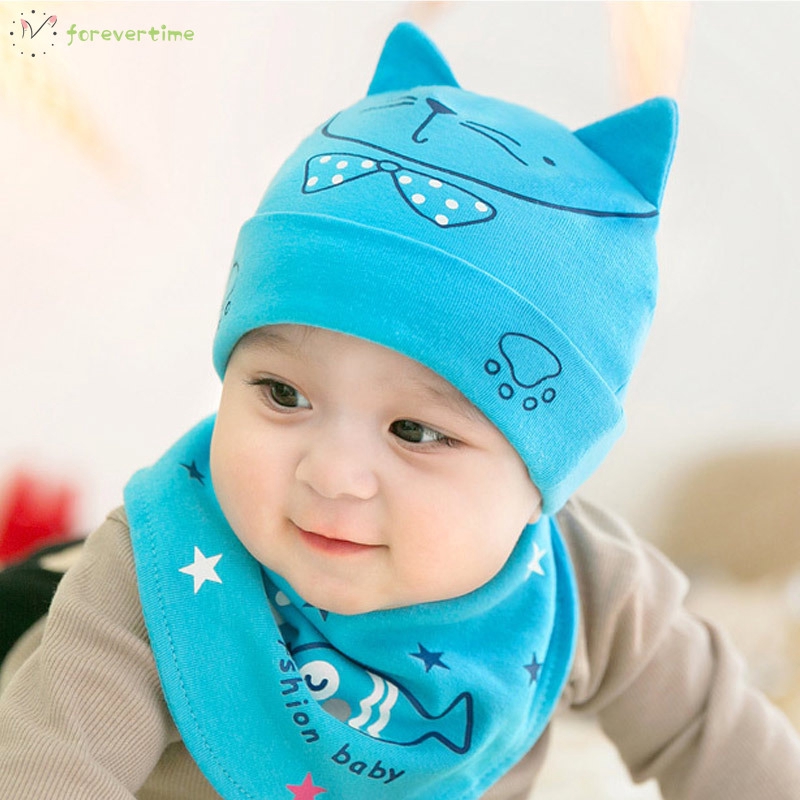 ☞mũ☜ Autumn Winter Infant Knitted Hat Scarf Warm Cute Beanies Newborn Boy Girl Cap Collar Hats Set For 0-8 Months Baby