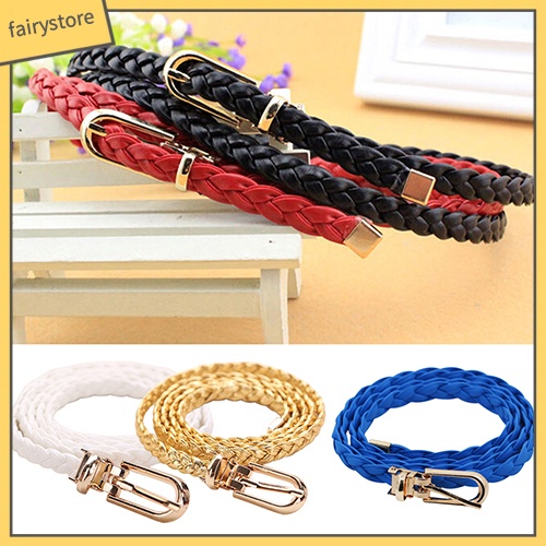 Thắt lưng da PU kiểu dây bện phối khóa kim loại đầy cá tính