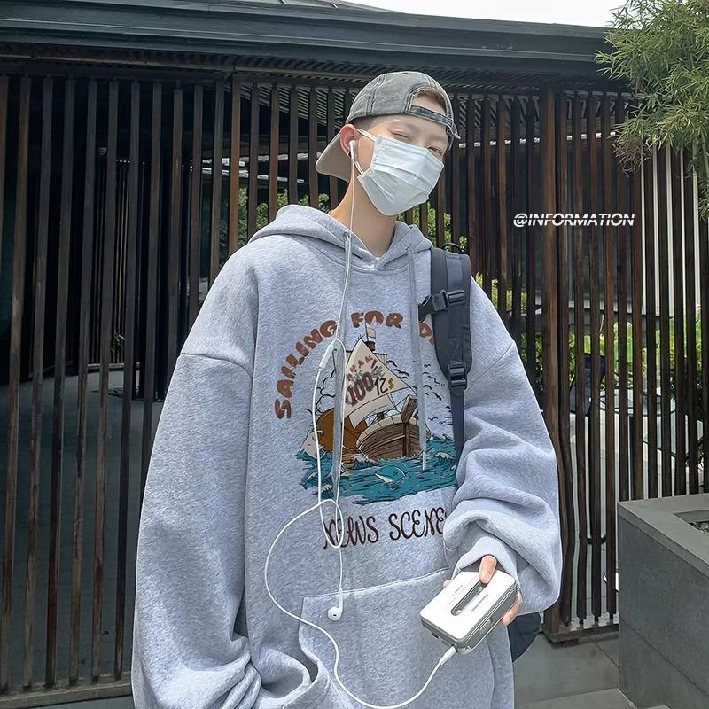Áo Hoodie Dáng Rộng Thời Trang Retro Mỹ Cá Tính Cho Nam