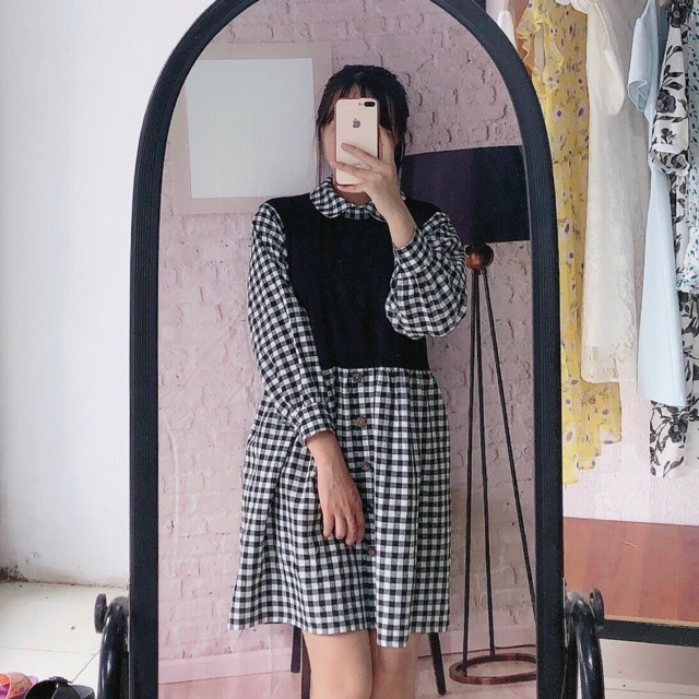 Váy suông ⚜️ HÀNG THIẾT KẾ ⚜️Váy xuông phối kẻ đen trắng kiểu dáng vintage