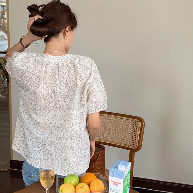 Áo Sơ Mi Tay Rộng In Hoa Phong Cách Hàn Quốc Thiết Kế Mới 44809