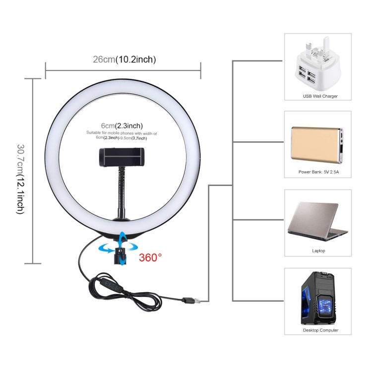 Bộ đèn 26cm Livestream, bán hàng, makeup, phun xăm, chụp hình