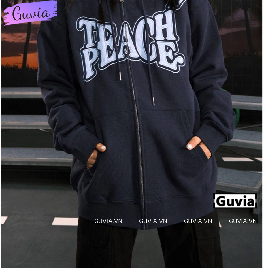 Áo Khoác Hoodie Nỉ TEACH PEACE Nam Nữ Ulzzang Unisex, Áo Khoác Form Rộng Thời Trang GUVIA AKN96