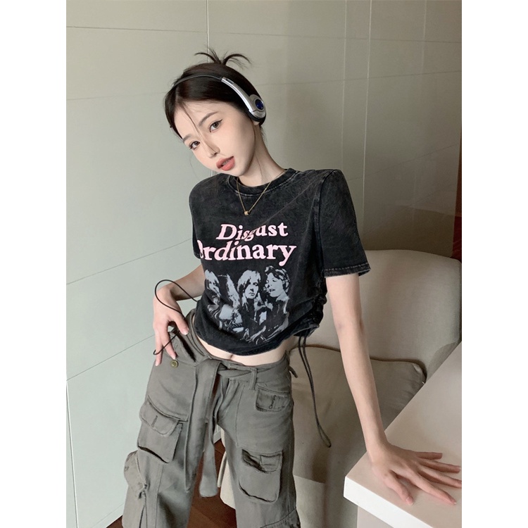 Set Áo Croptop + Quần Dài Lưng Cao / Dây Rút In Họa Tiết Spice Retro Dành Cho Nữ