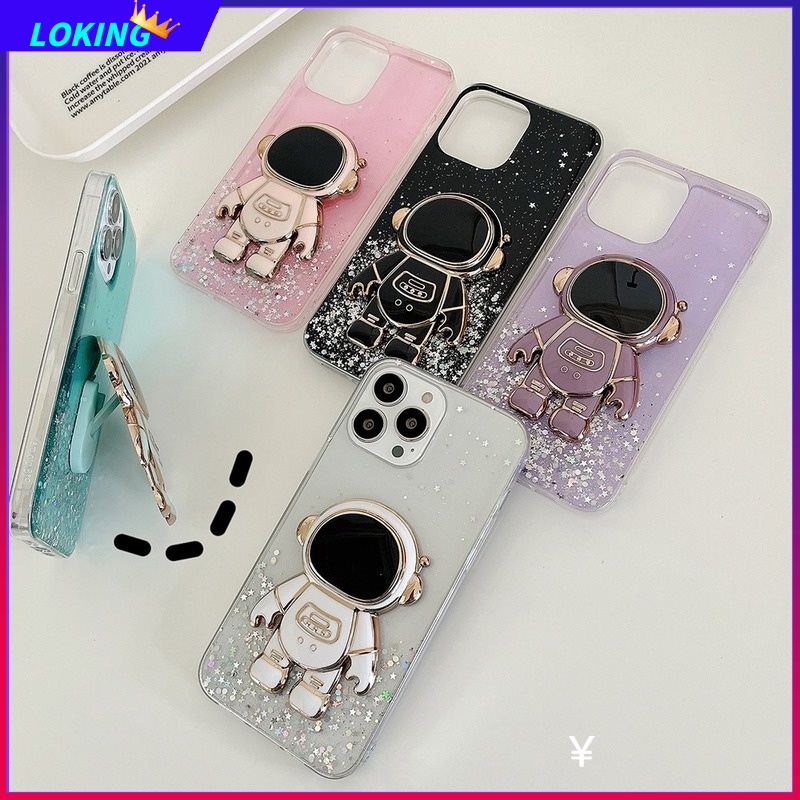 Ốp Điện Thoại Kim Tuyến Nước Kèm Giá Đỡ Hình Phi Hành Gia 3D Cho Realme 9 9i 9Pro Plus 8 8Pro 8i 7 7i 7Pro C17