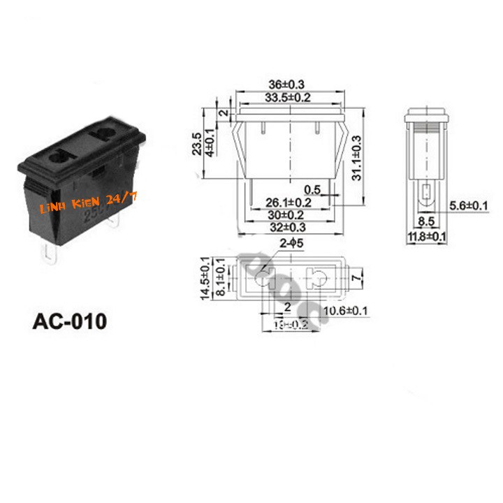 Jack Cắm Nguồn 2 Chân AC 250V-10A Chân Hàn