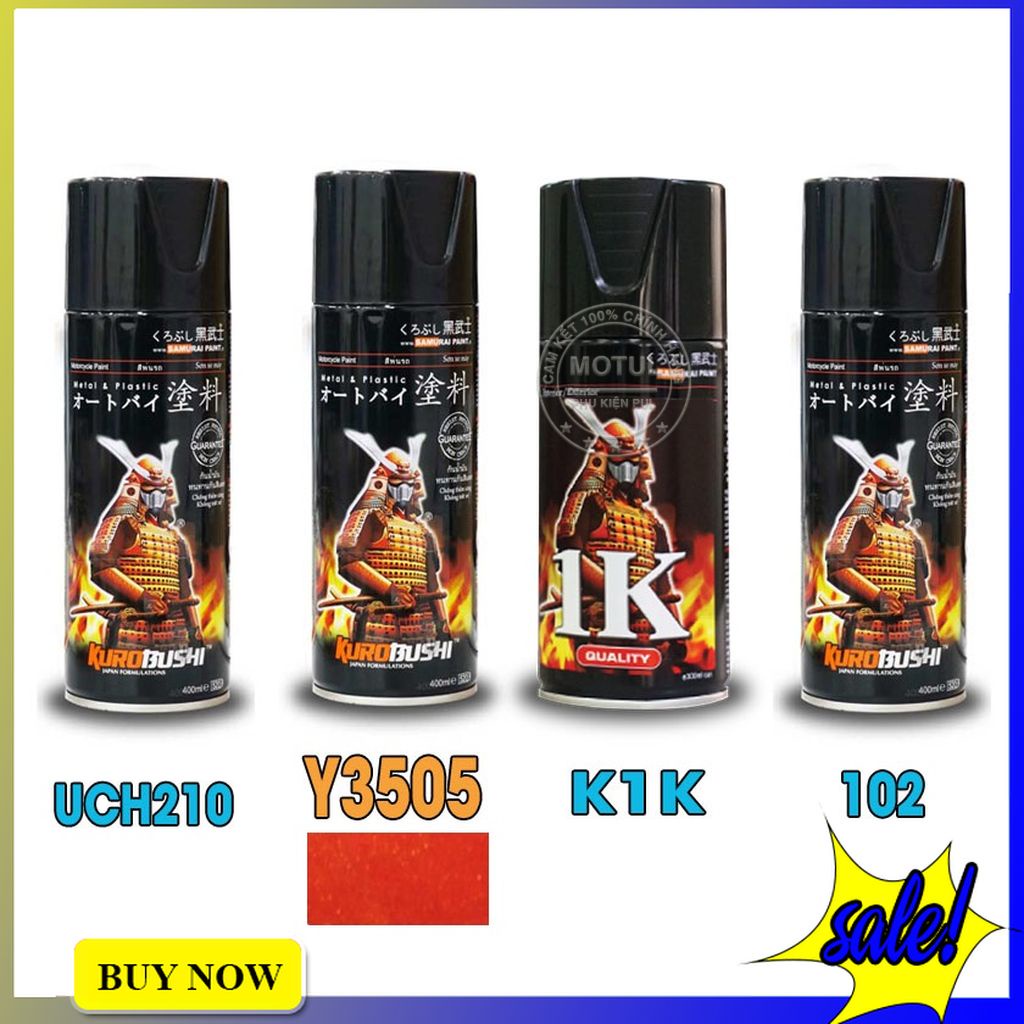 Combo 4 sơn xịt Samurai màu cam rực (gồm Y3505 - UCH210 - 2/102 - K1K - Giấy nhám P800)