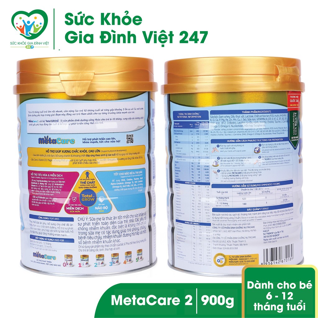 Sữa Meta Care 2 - 900G - Tăng cường miễn dịch, bổ sung dinh dưỡng cho trẻ